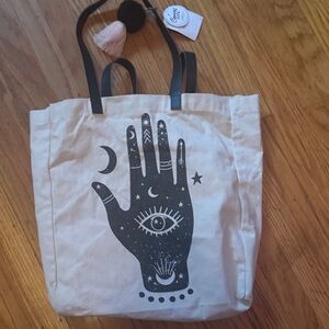 Marshalls Cream Canvas Tote with Black Mystic Hand Print